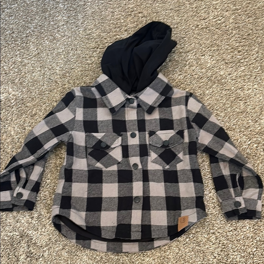 Little Bipsy Black and Cream Checkered Shirt with Hood